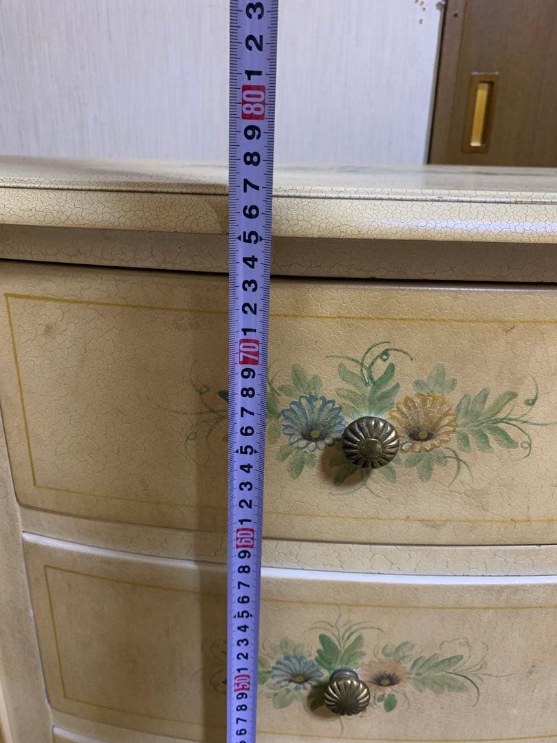 アイボリー サイドボード 花柄ペイント