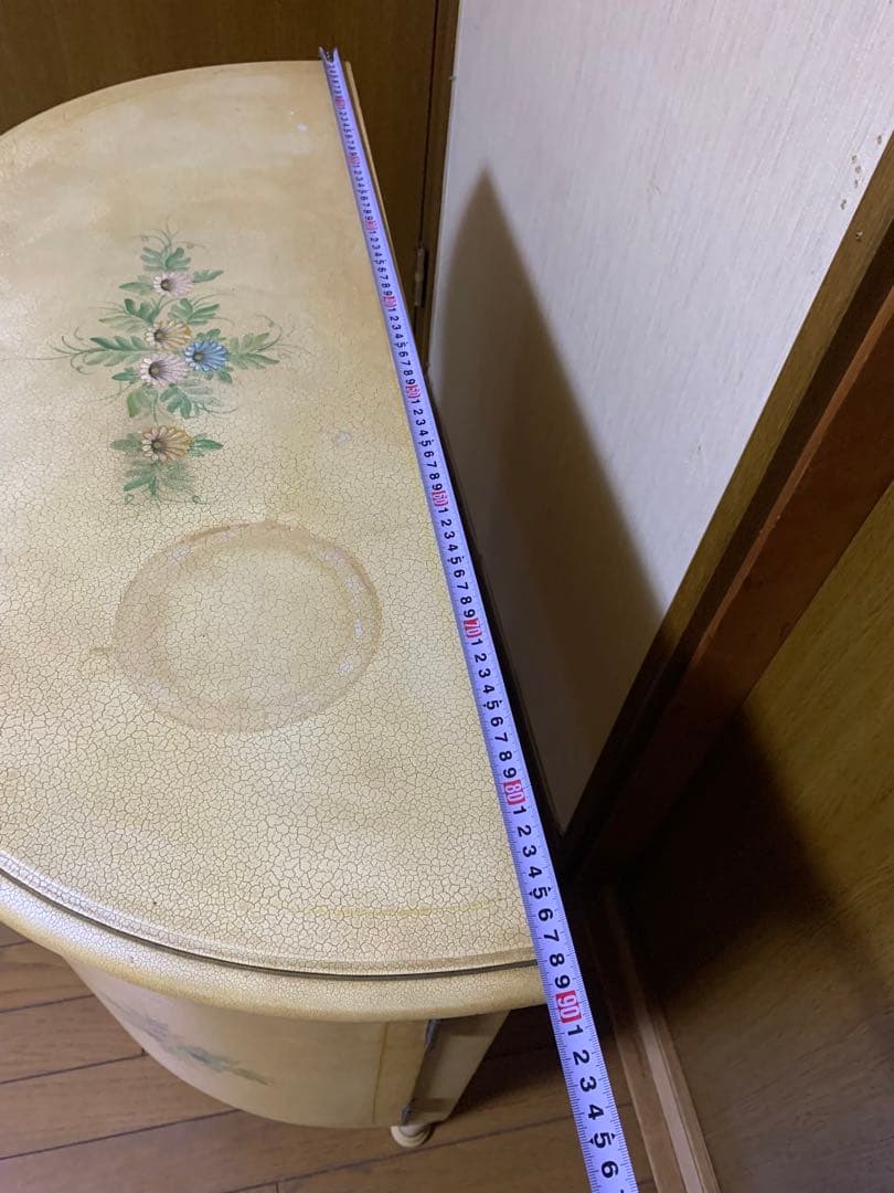 アイボリー サイドボード 花柄ペイント