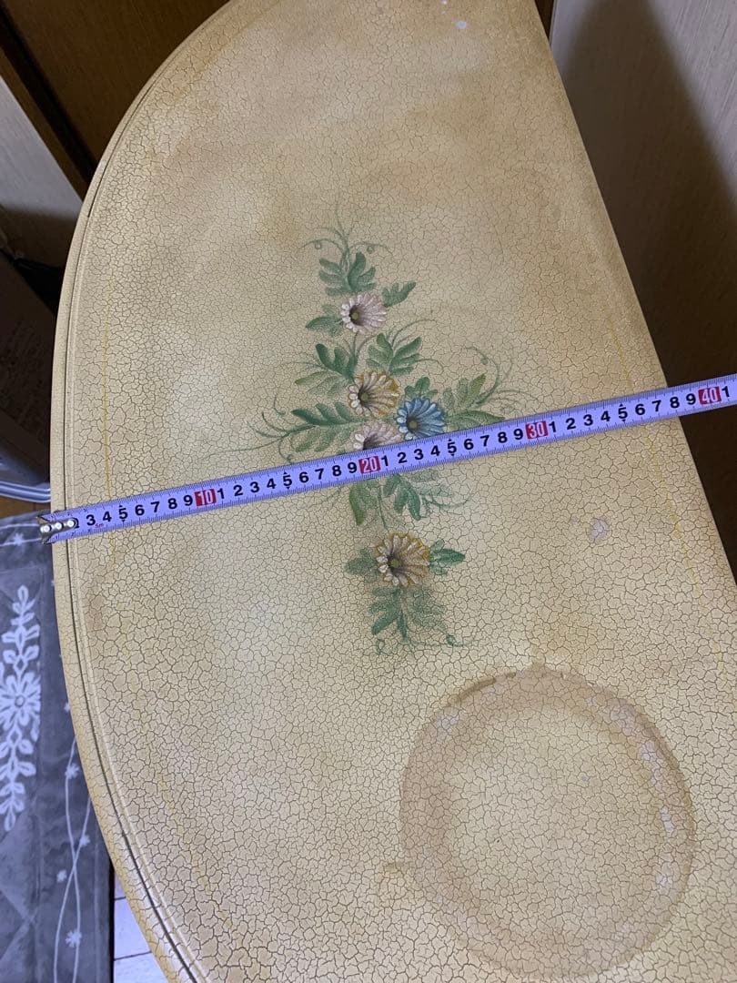 アイボリー サイドボード 花柄ペイント