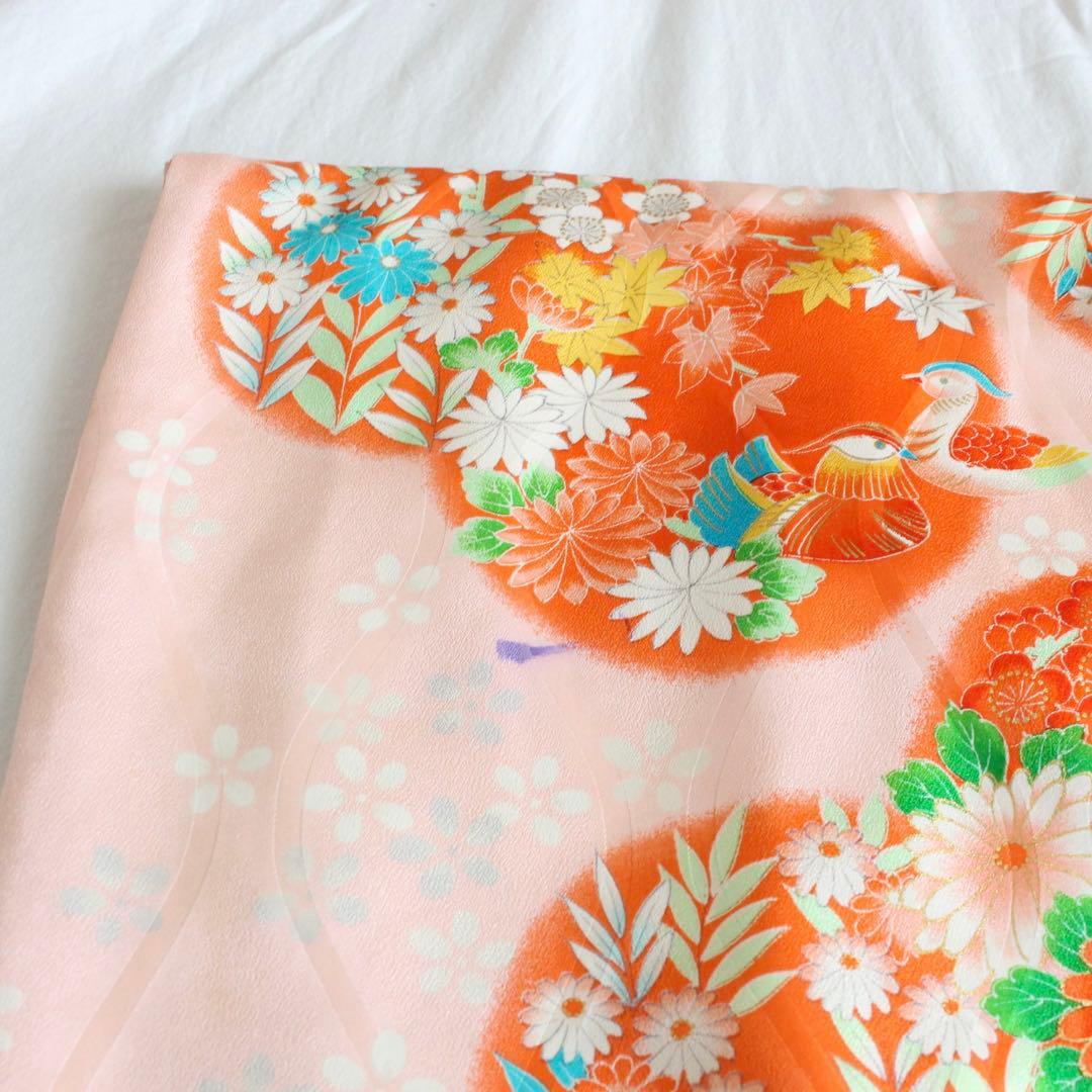 七五三 7歳 女の子 子供 正絹 ピンク 着物 つくり帯 セット