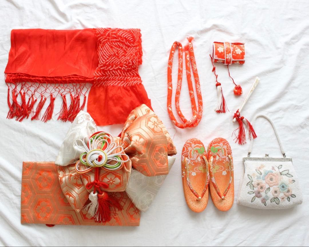 七五三 7歳 女の子 子供 正絹 ピンク 着物 つくり帯 セット