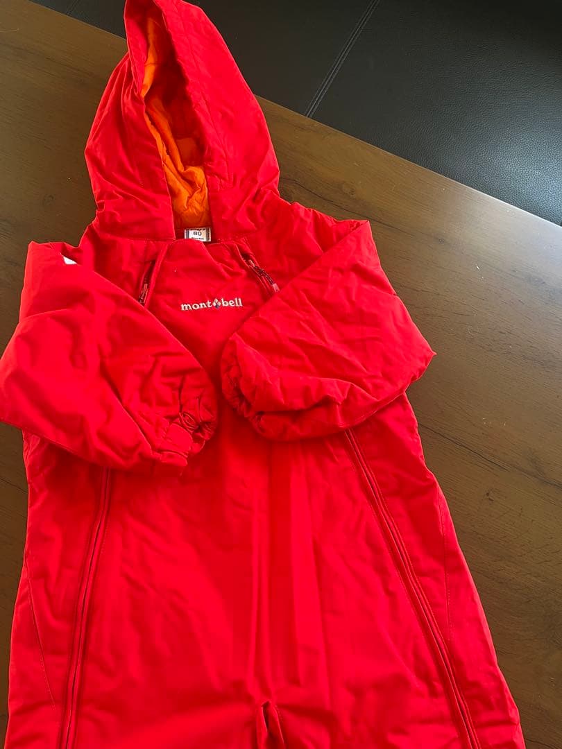 montbell 赤 フード付ベビージャンプスーツ80cm