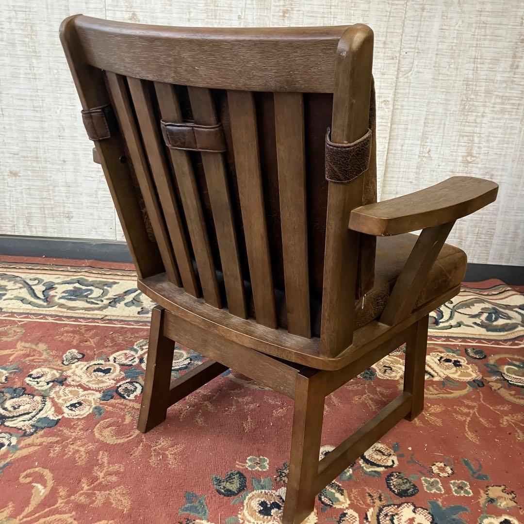 ② 北欧レトロ 上久商店 大川家具 ノゾミ 回転式 天然木製椅子 アームチェア