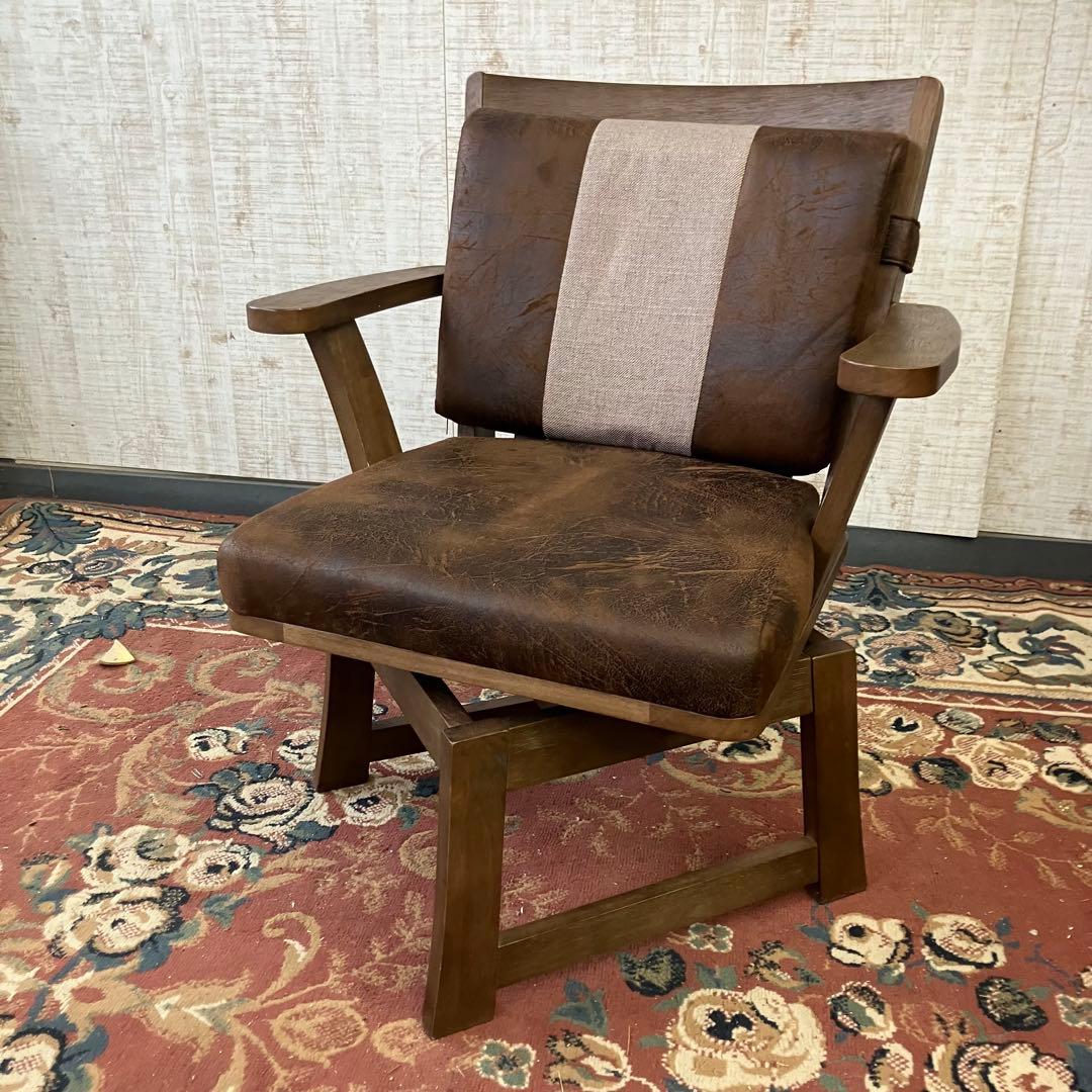 ② 北欧レトロ 上久商店 大川家具 ノゾミ 回転式 天然木製椅子 アームチェア