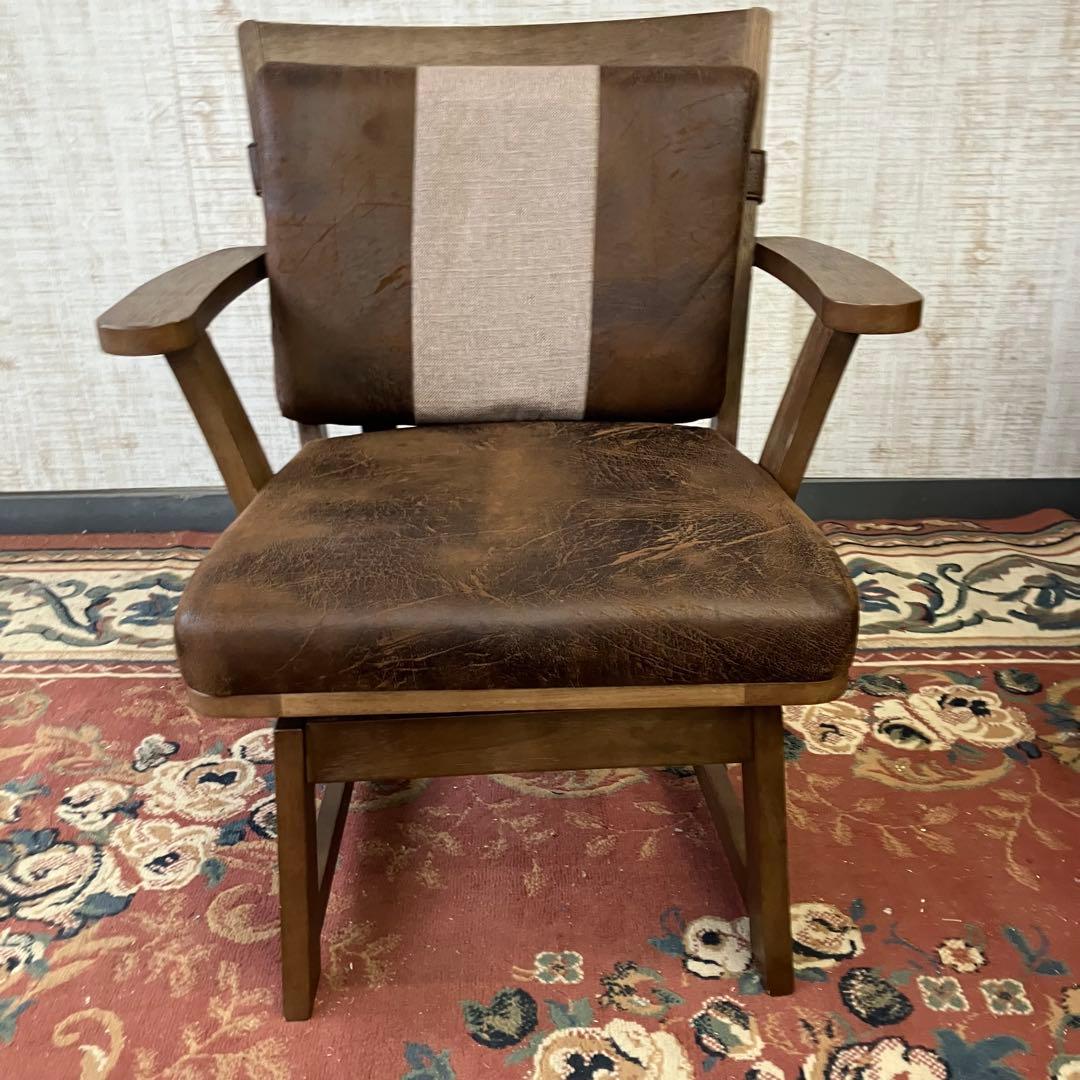 ② 北欧レトロ 上久商店 大川家具 ノゾミ 回転式 天然木製椅子 アームチェア