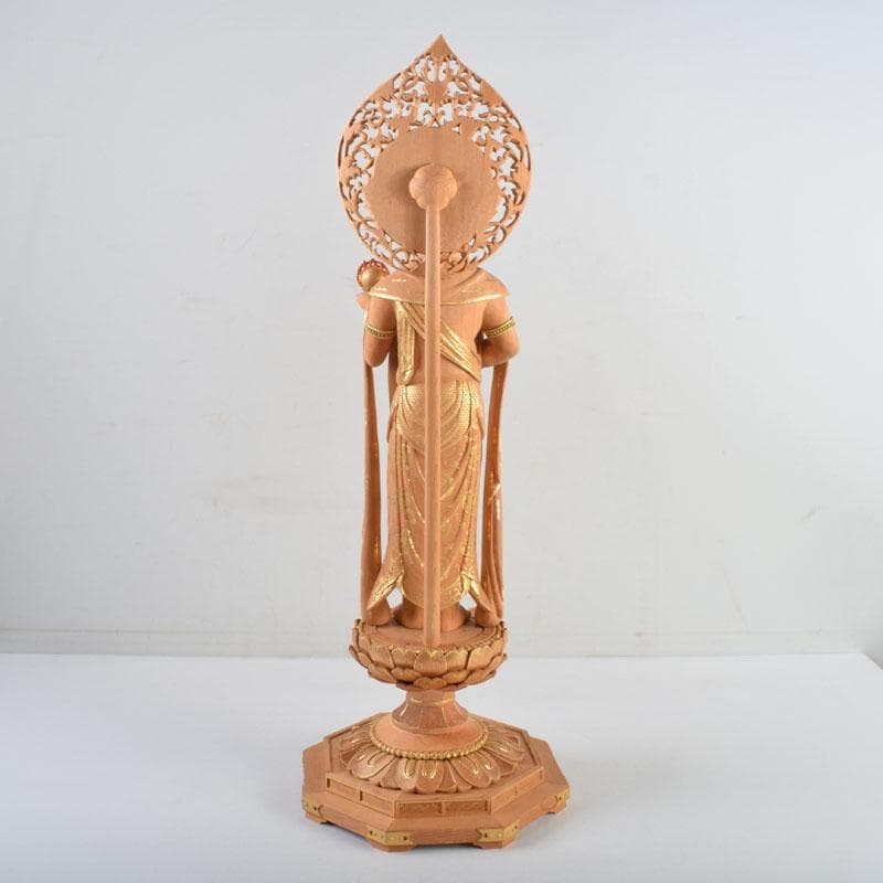 江戸　仏教美術　佛師聖峰造彩色木彫虚空蔵菩薩立像　共箱　M　8933A