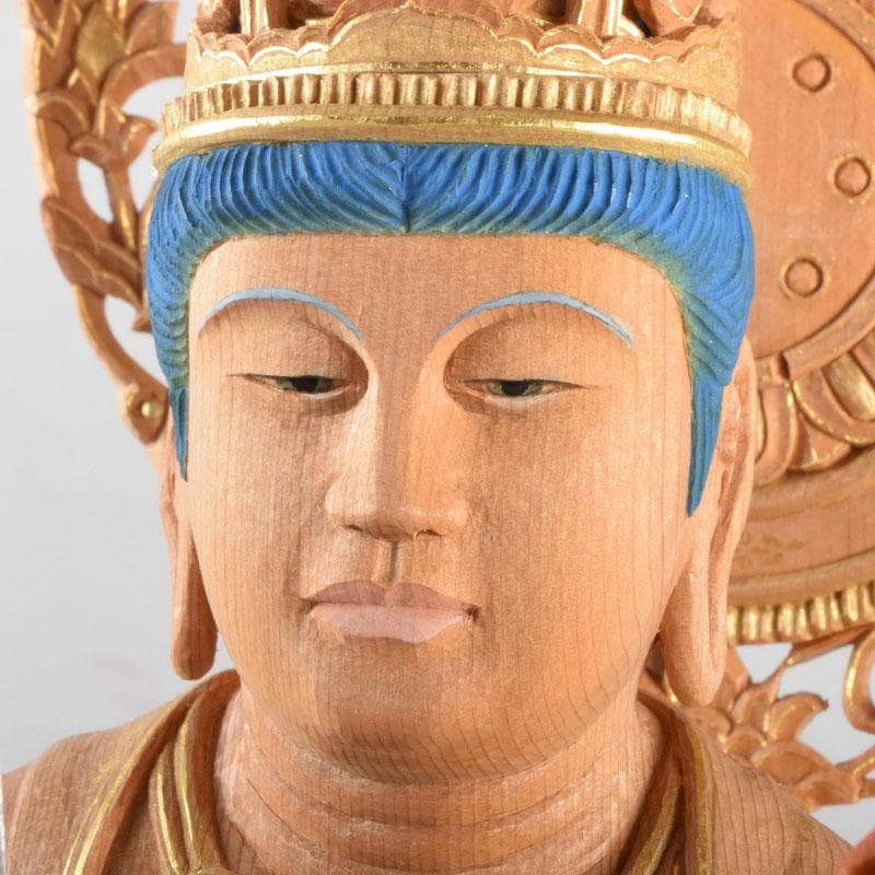 江戸　仏教美術　佛師聖峰造彩色木彫虚空蔵菩薩立像　共箱　M　8933A