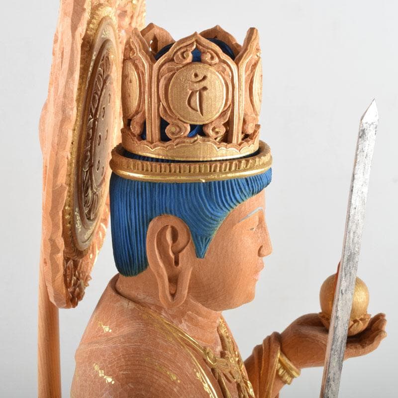 江戸　仏教美術　佛師聖峰造彩色木彫虚空蔵菩薩立像　共箱　M　8933A