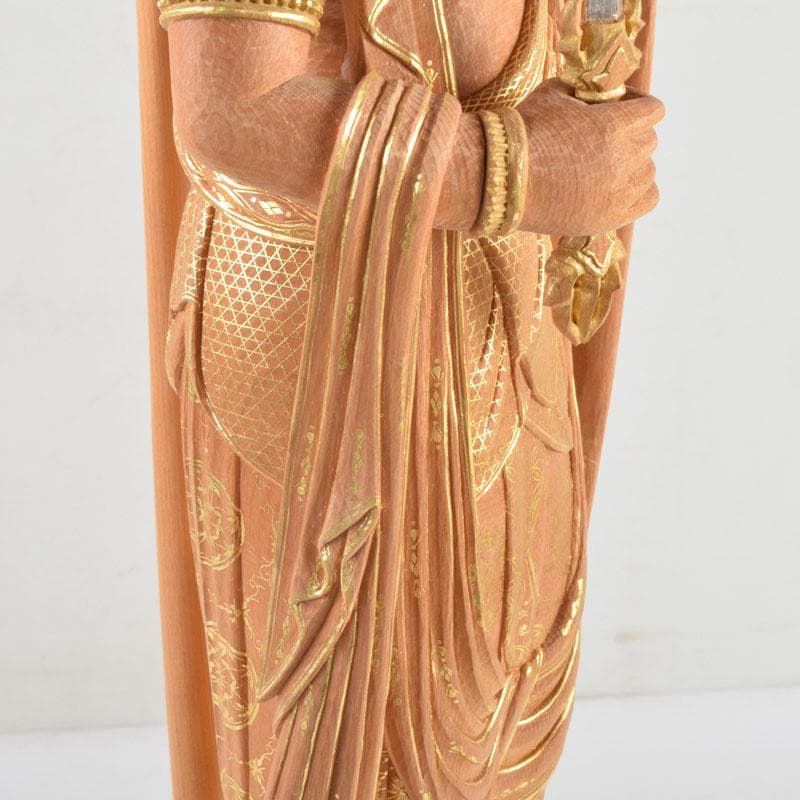 江戸　仏教美術　佛師聖峰造彩色木彫虚空蔵菩薩立像　共箱　M　8933A