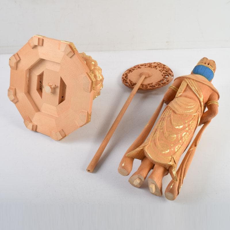 江戸　仏教美術　佛師聖峰造彩色木彫虚空蔵菩薩立像　共箱　M　8933A