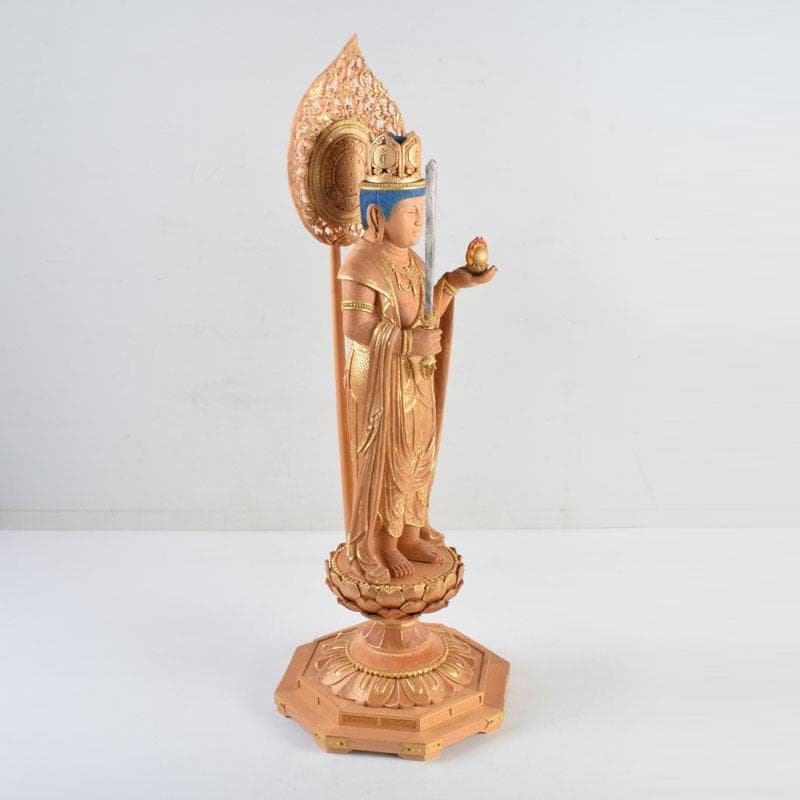 江戸　仏教美術　佛師聖峰造彩色木彫虚空蔵菩薩立像　共箱　M　8933A