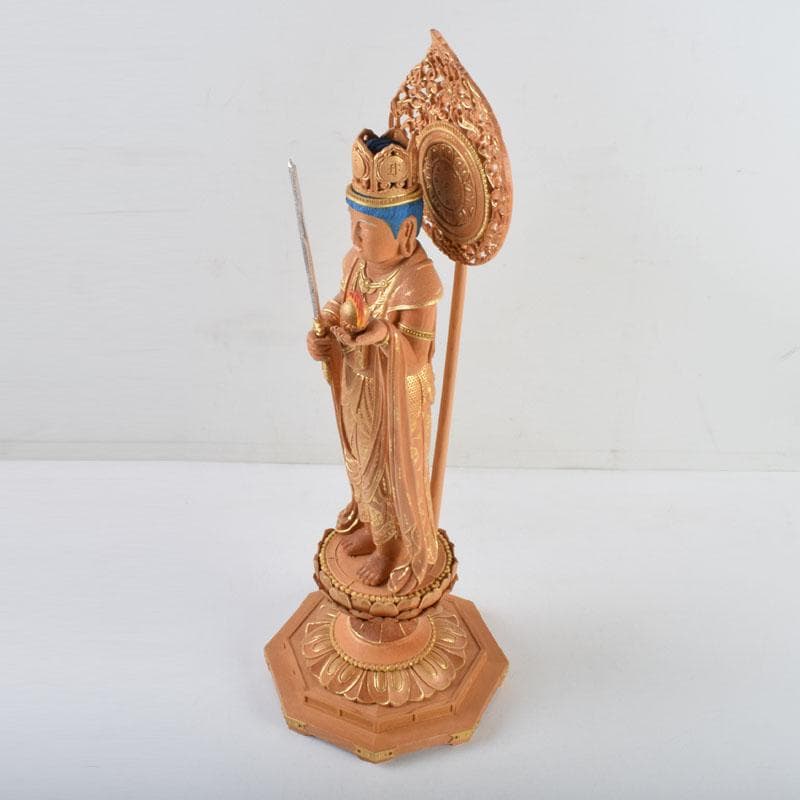 江戸　仏教美術　佛師聖峰造彩色木彫虚空蔵菩薩立像　共箱　M　8933A