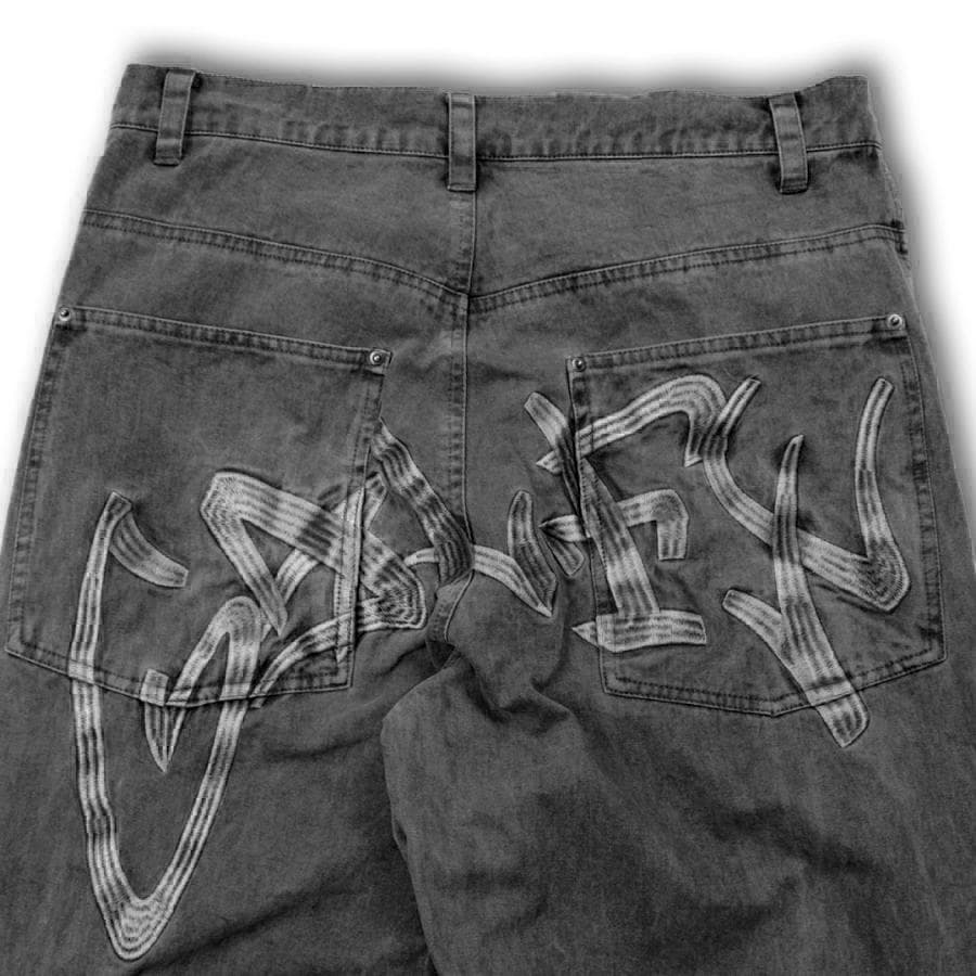 SALE・新品 ガルフィー 刺繍 Wニーパンツ XL 黒 グレー ビッグ 龍