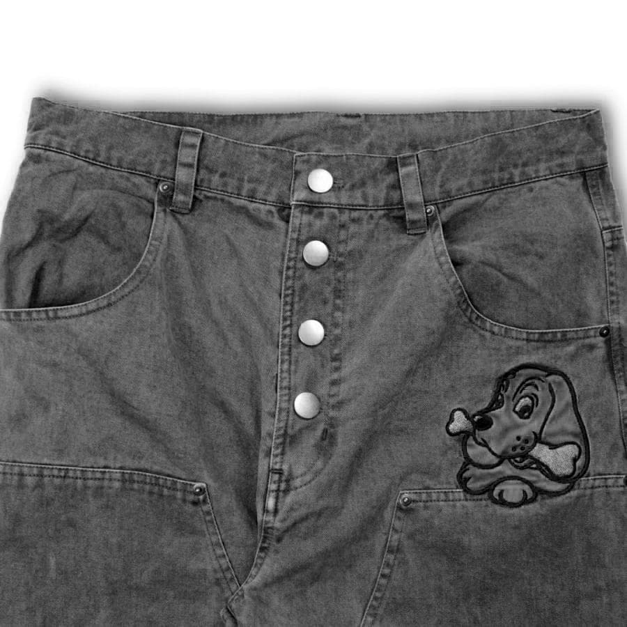 SALE・新品 ガルフィー 刺繍 Wニーパンツ XL 黒 グレー ビッグ 龍