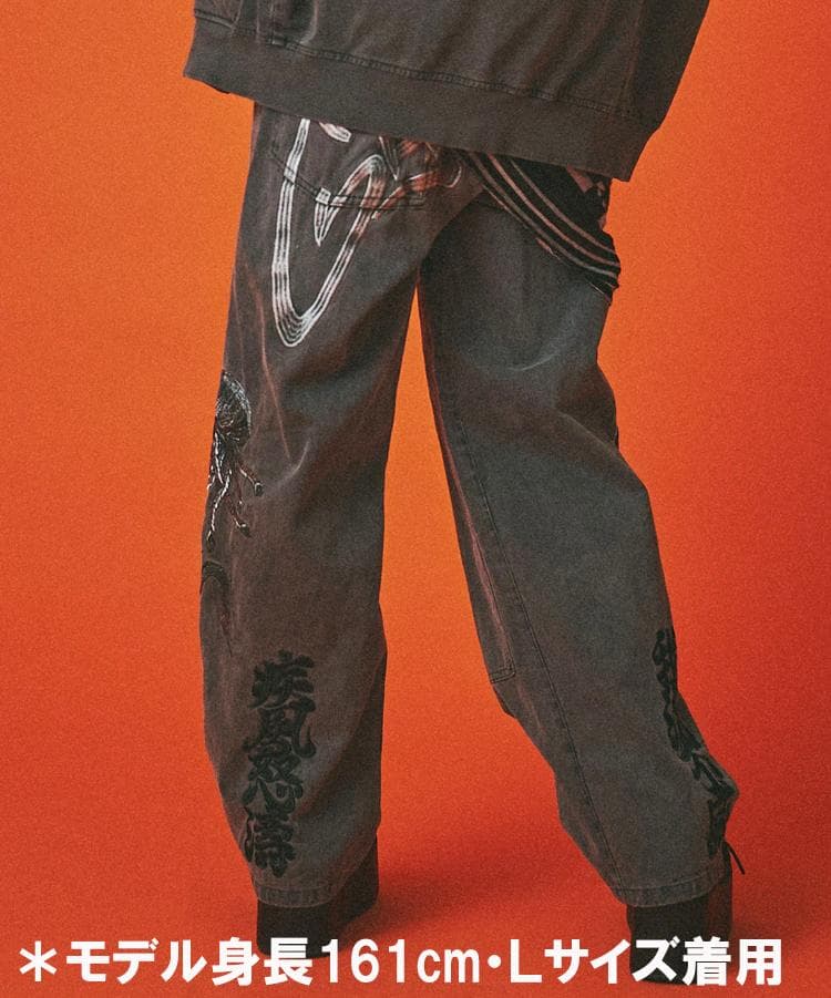 SALE・新品 ガルフィー 刺繍 Wニーパンツ XL 黒 グレー ビッグ 龍