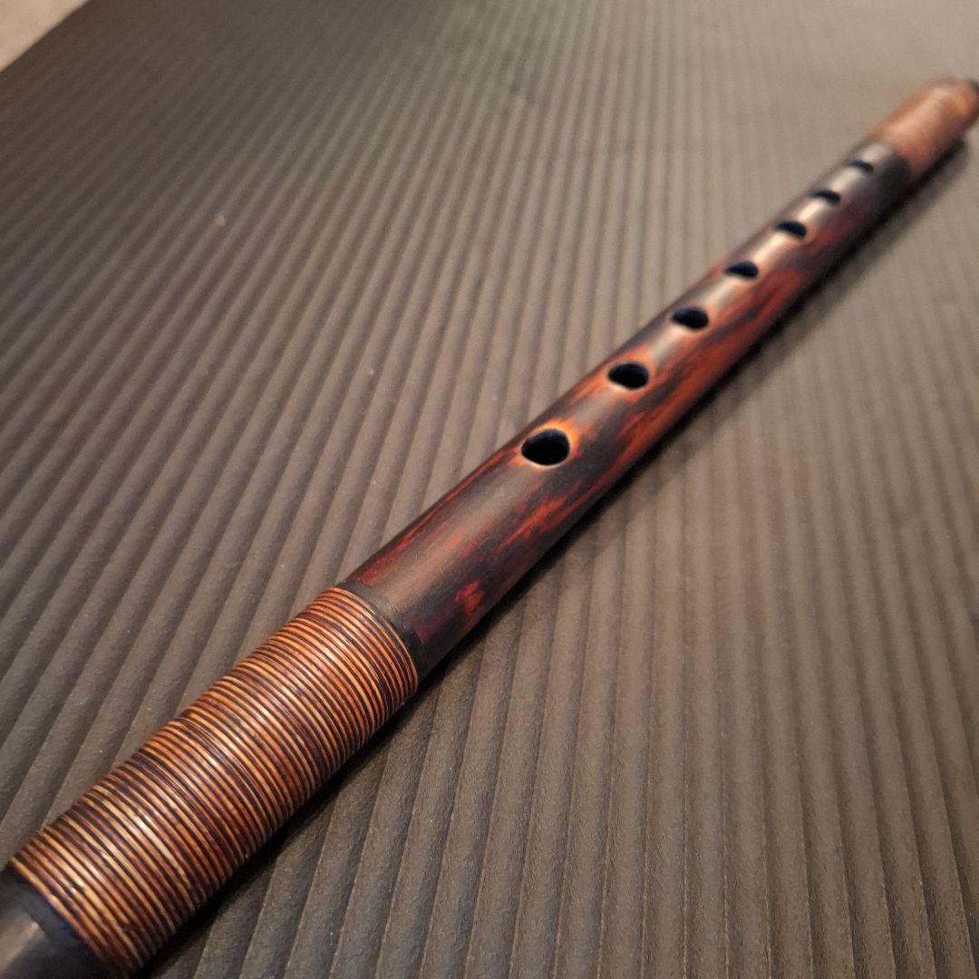 篠笛　古典調　7穴　五本調子　天地胴籐巻き　燻風仕上げ　超鐵仕様
