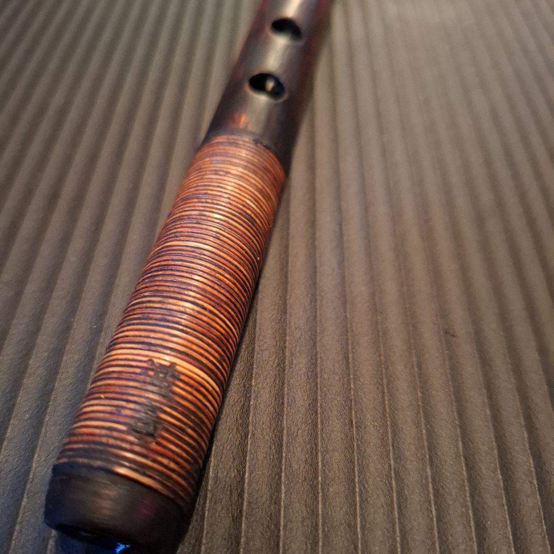 篠笛　古典調　7穴　五本調子　天地胴籐巻き　燻風仕上げ　超鐵仕様