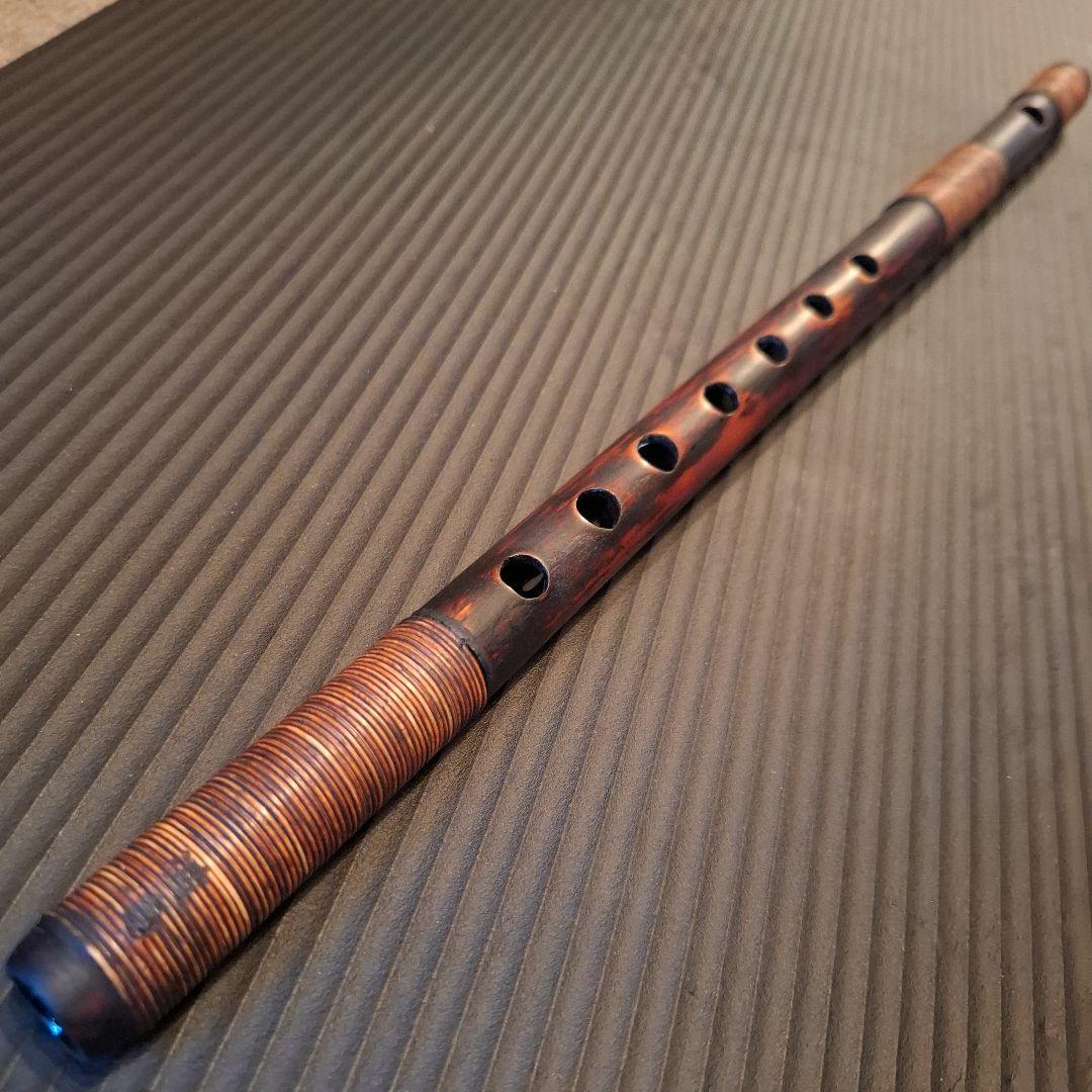 篠笛　古典調　7穴　五本調子　天地胴籐巻き　燻風仕上げ　超鐵仕様