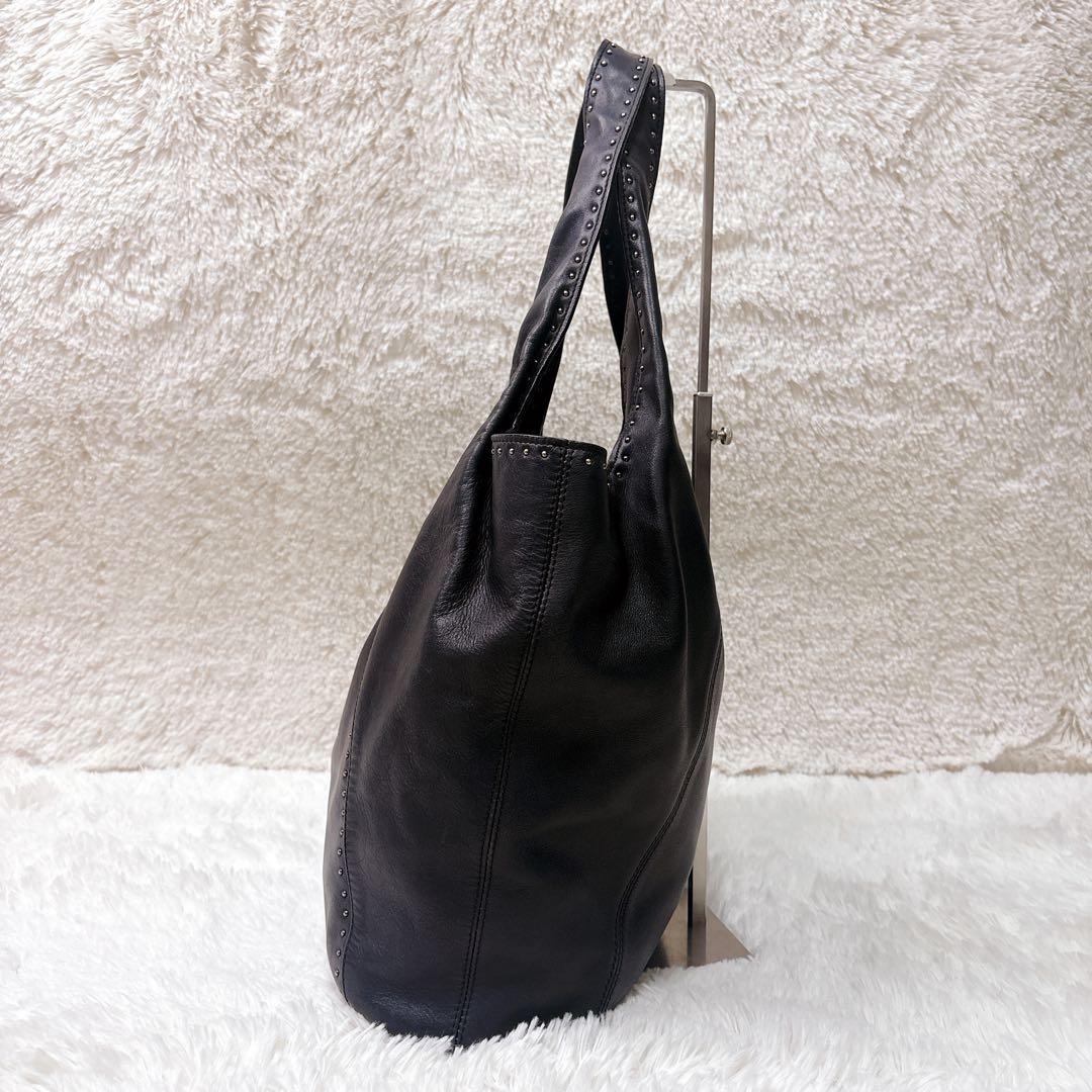 アニエスベー トートバッグ A4 ブラック ロゴ　本革　オールレザー スタッズ