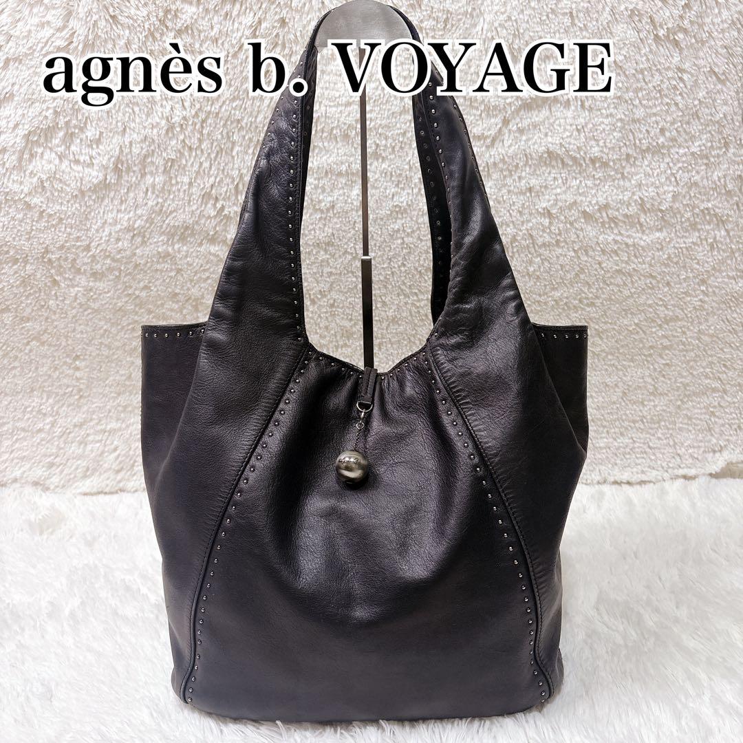 アニエスベー トートバッグ A4 ブラック ロゴ　本革　オールレザー スタッズ