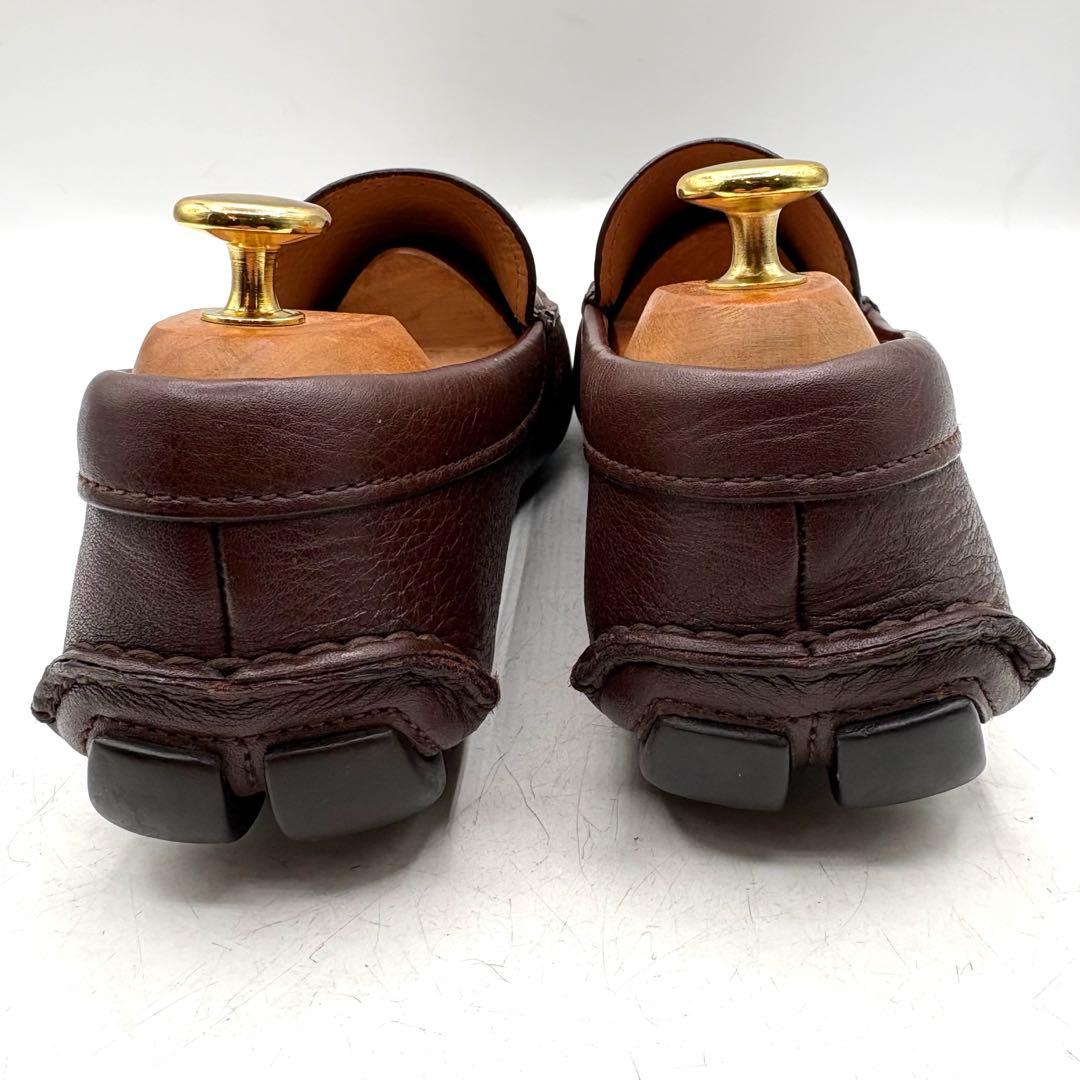 美品✨ PRADA 銀ロゴ ドライビング　ローファー 【7】 茶 シボ