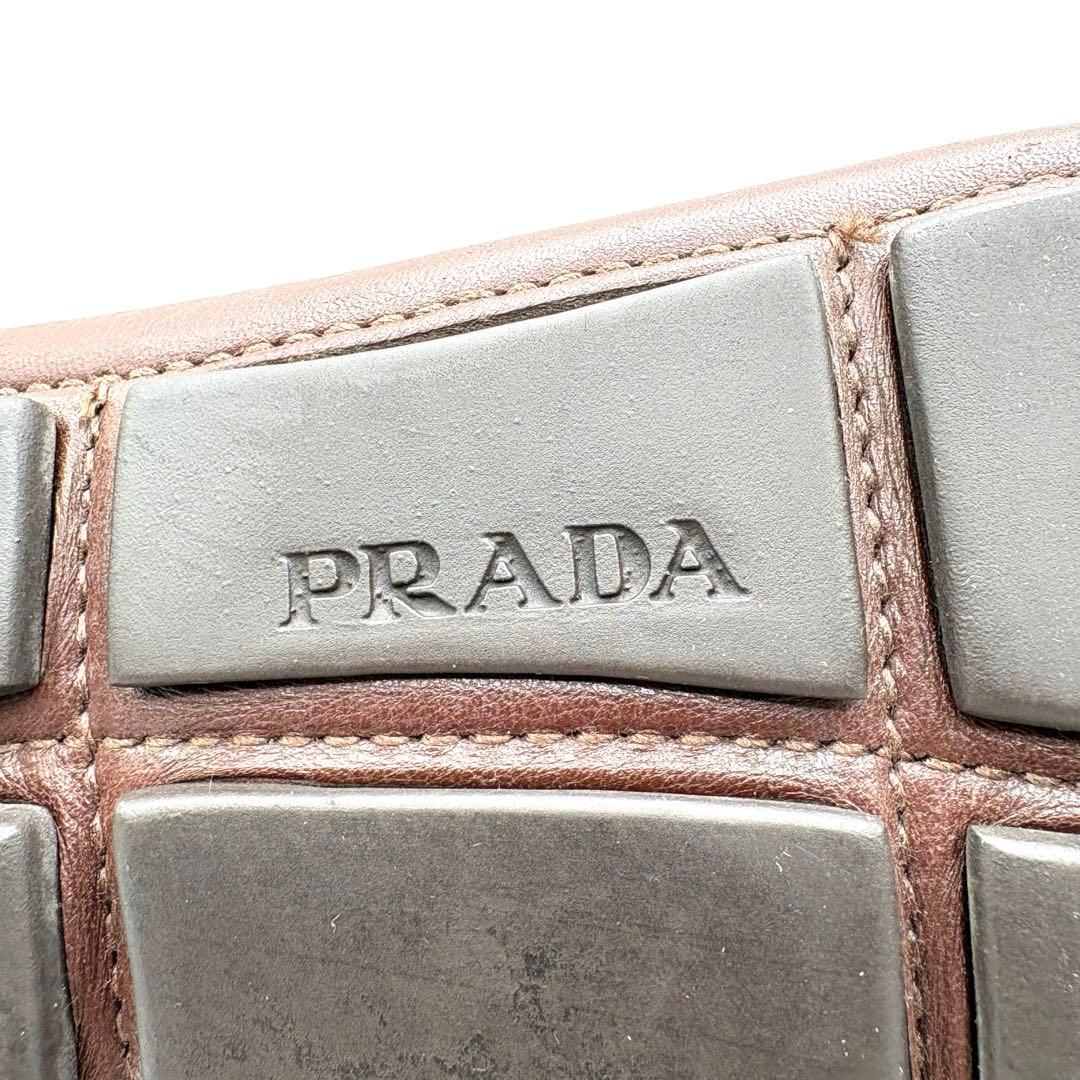 美品✨ PRADA 銀ロゴ ドライビング　ローファー 【7】 茶 シボ