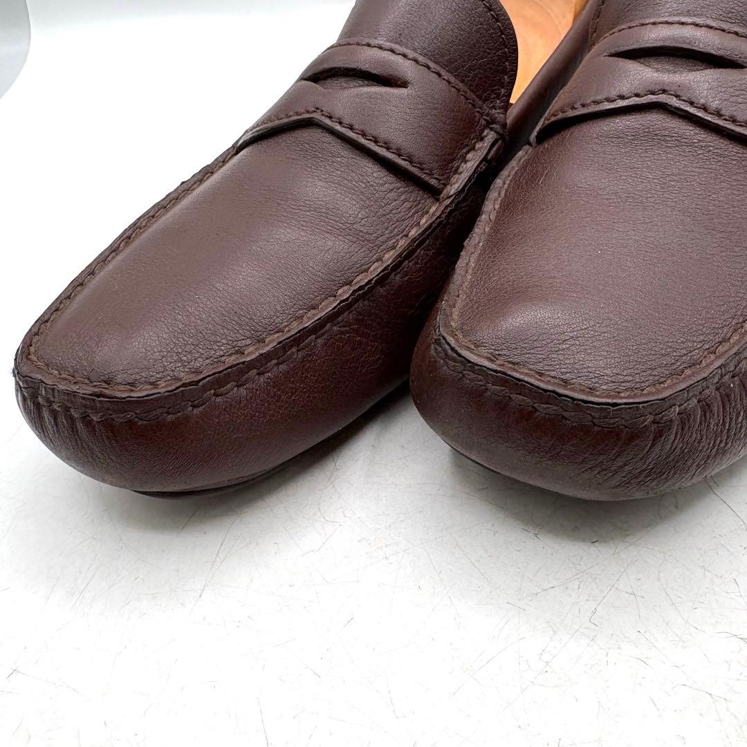 美品✨ PRADA 銀ロゴ ドライビング　ローファー 【7】 茶 シボ