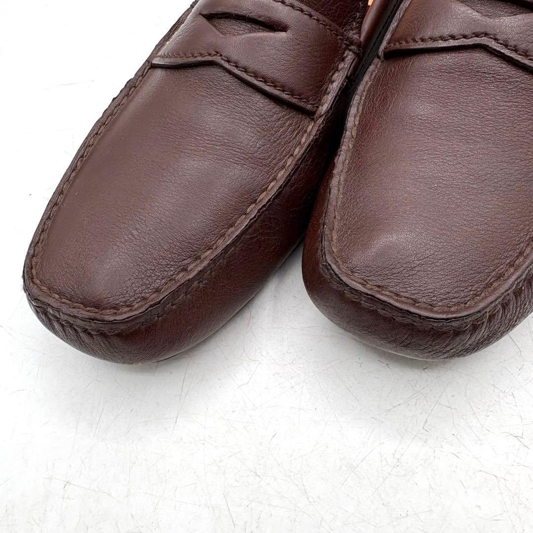 美品✨ PRADA 銀ロゴ ドライビング　ローファー 【7】 茶 シボ