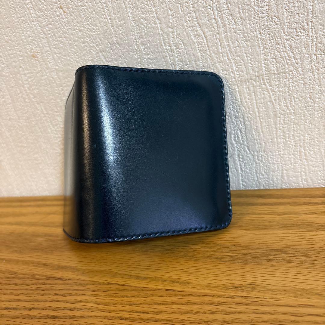 最終値下げ　コードバン　折り財布　ネイビー