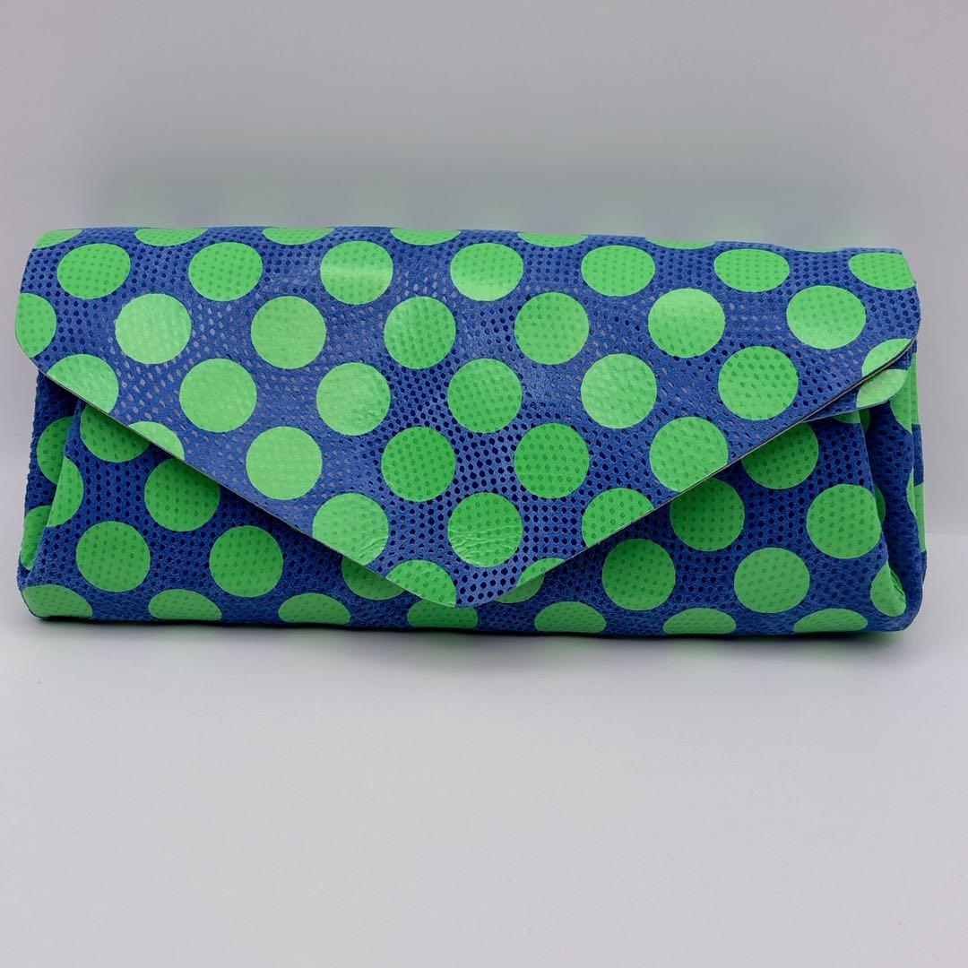 極美品 carmine カーマイン ロングウォレット 長財布 本革 ネオンドット