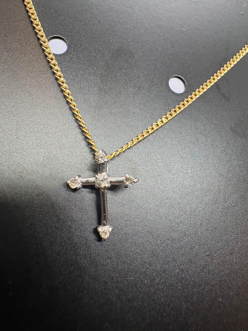 k18wg 0.05ct 刻印　クロス5pダイヤモンドトップ