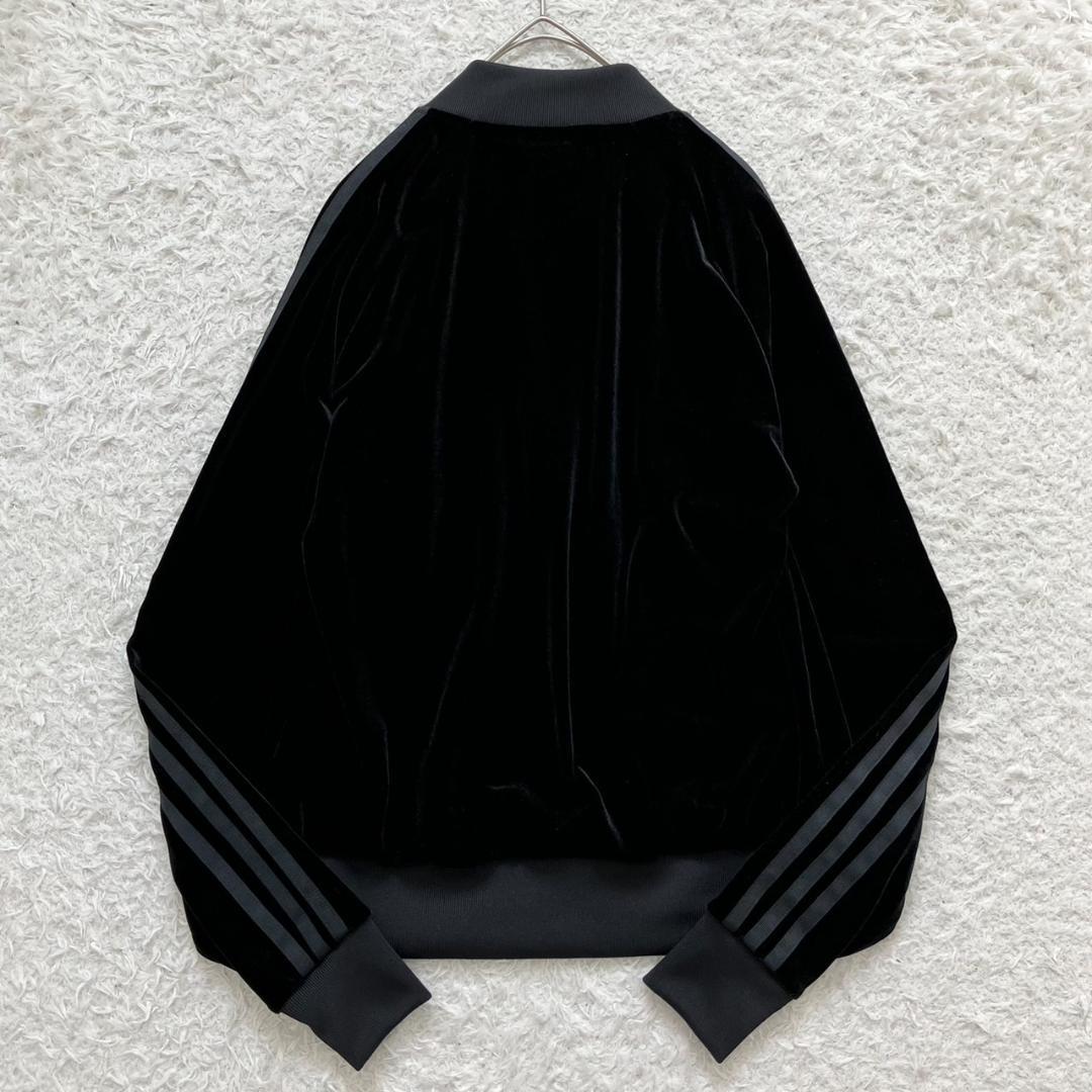 Y2K✨未使用級✨アディダス トラックジャケット 刺繍ロゴ ベロア ブラック 黒