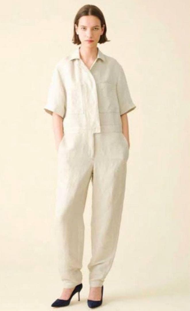 1回着用クリ－ニング済定価5.8万 エブールリネンビスヘリンボーンオールインワン