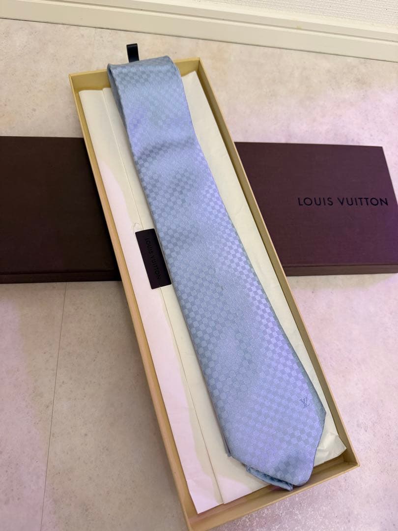 LOUIS VUITTON 水色 チェック柄 ネクタイ 箱付き
