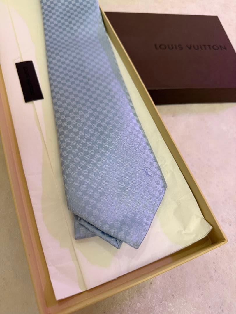 LOUIS VUITTON 水色 チェック柄 ネクタイ 箱付き