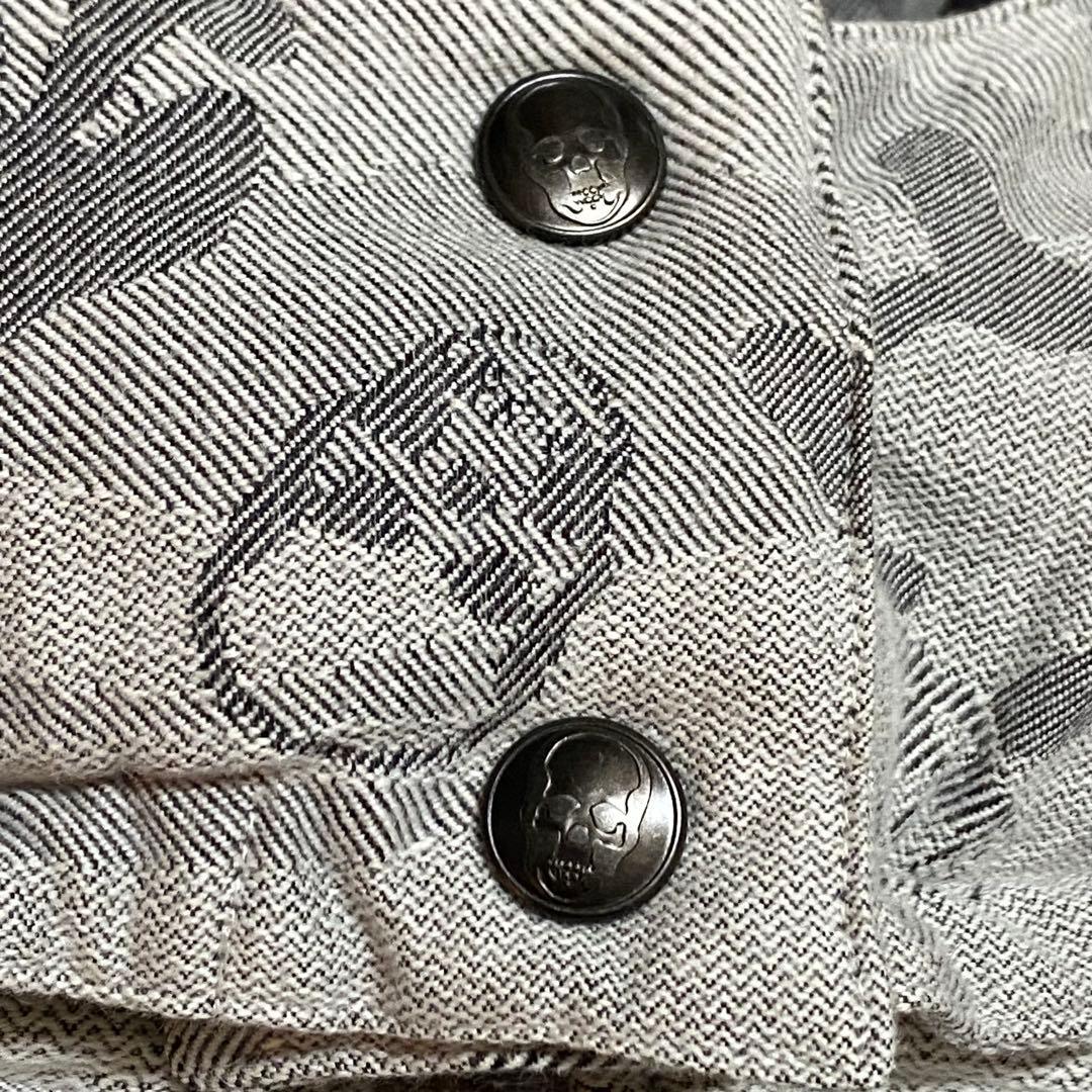 日本製・ルシアンペラフィネ・ダウンベスト・ファー・グレー・スカル柄・XSサイズ