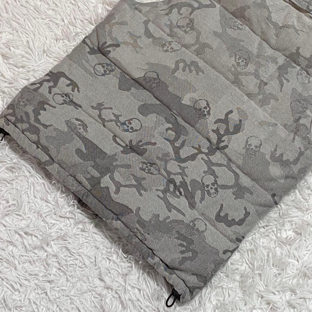 日本製・ルシアンペラフィネ・ダウンベスト・ファー・グレー・スカル柄・XSサイズ