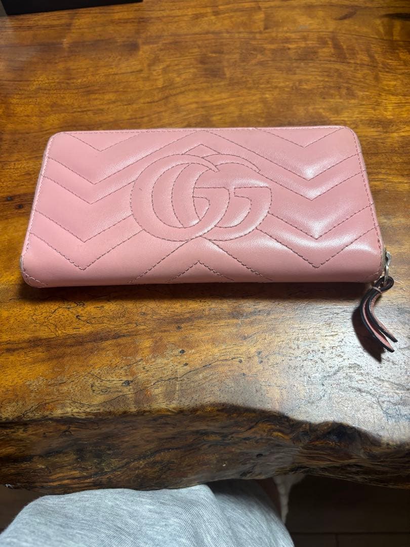 値下げ　GUCCI ピンク 長財布 ダブルGロゴ マーモント キルティングレザー