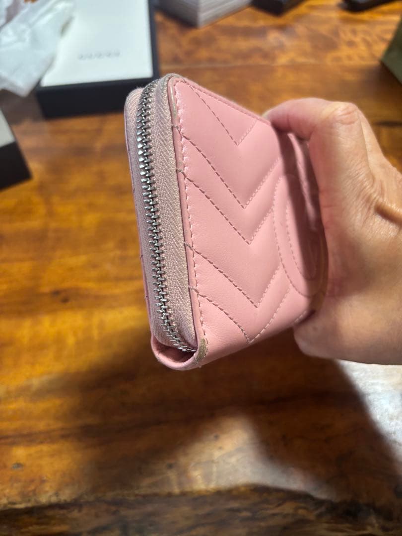 値下げ　GUCCI ピンク 長財布 ダブルGロゴ マーモント キルティングレザー