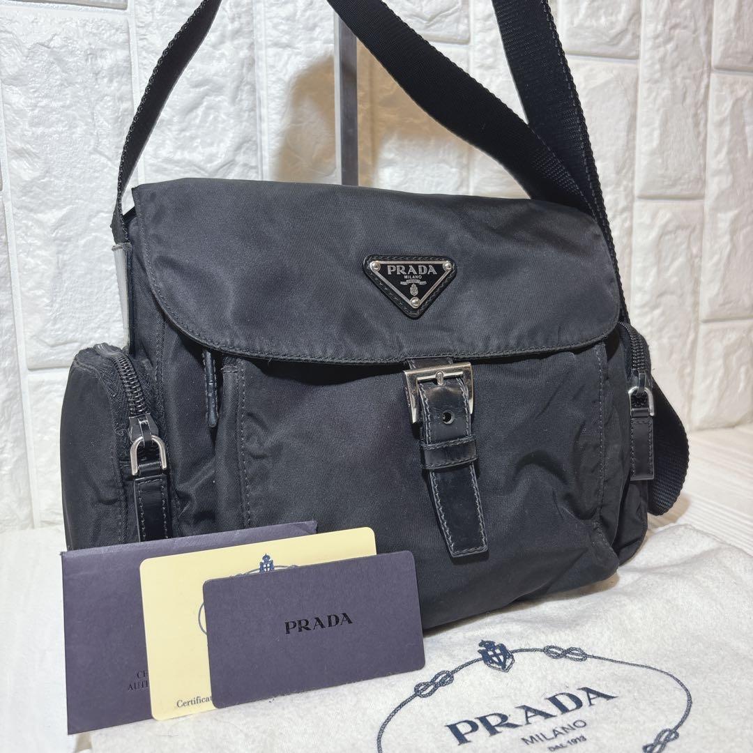 【希少】プラダ　ショルダーバッグ　三角ロゴ　サイドポケット　ナイロン　ブラック