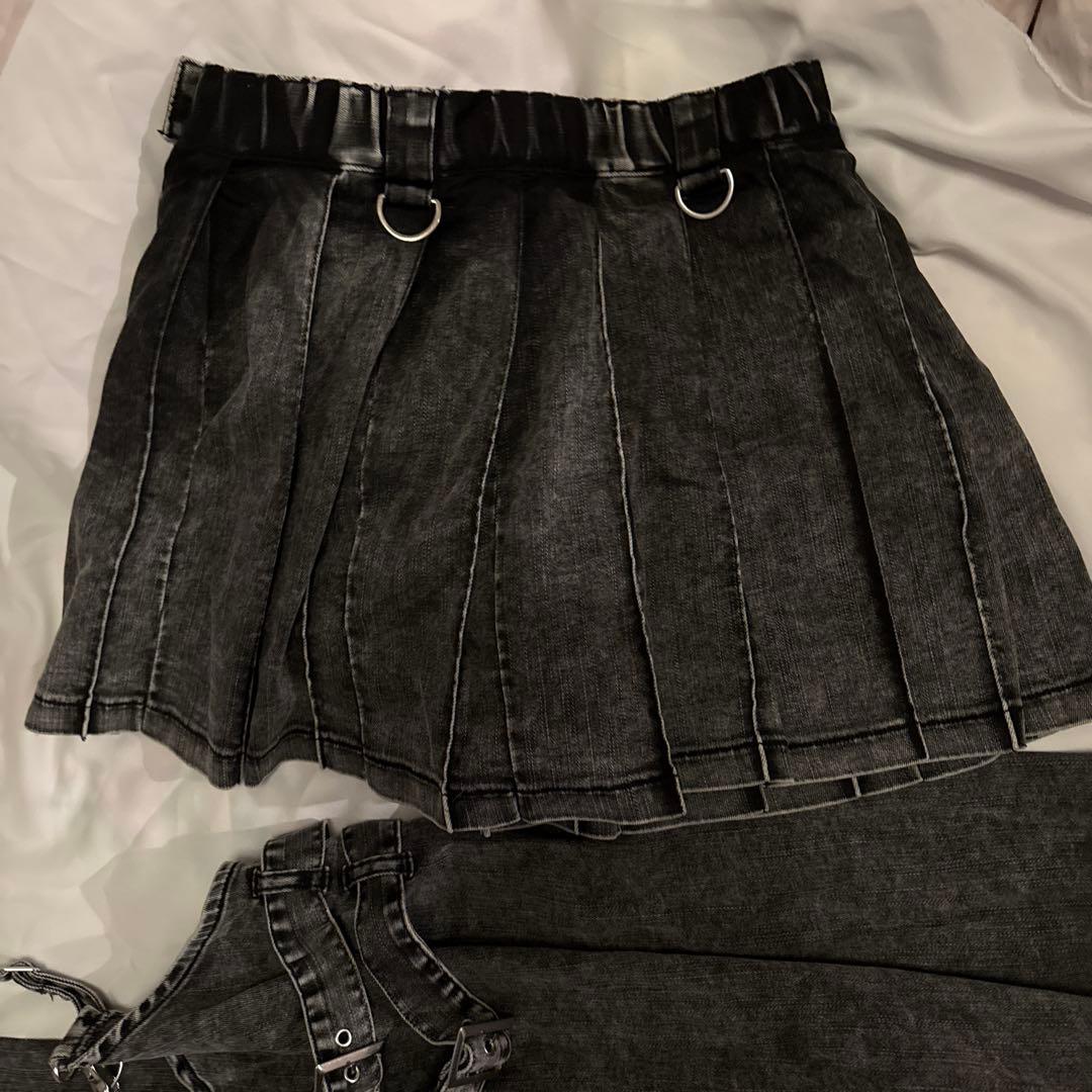 ！説明文必読！レフレム レッグカバー付き レイヤードデニムショートパンツ グレー