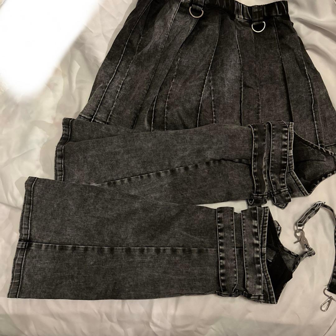 ！説明文必読！レフレム レッグカバー付き レイヤードデニムショートパンツ グレー