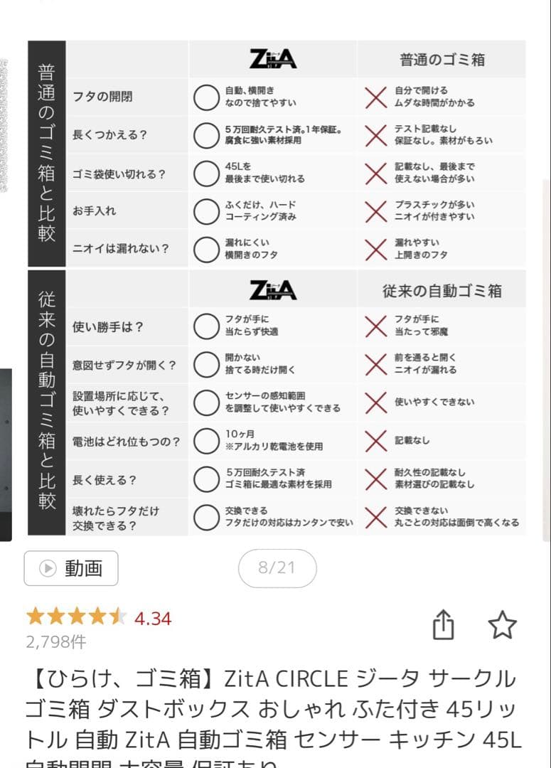 zita ジータ　ゴミ箱　自動開閉シルバー円形ごみ箱