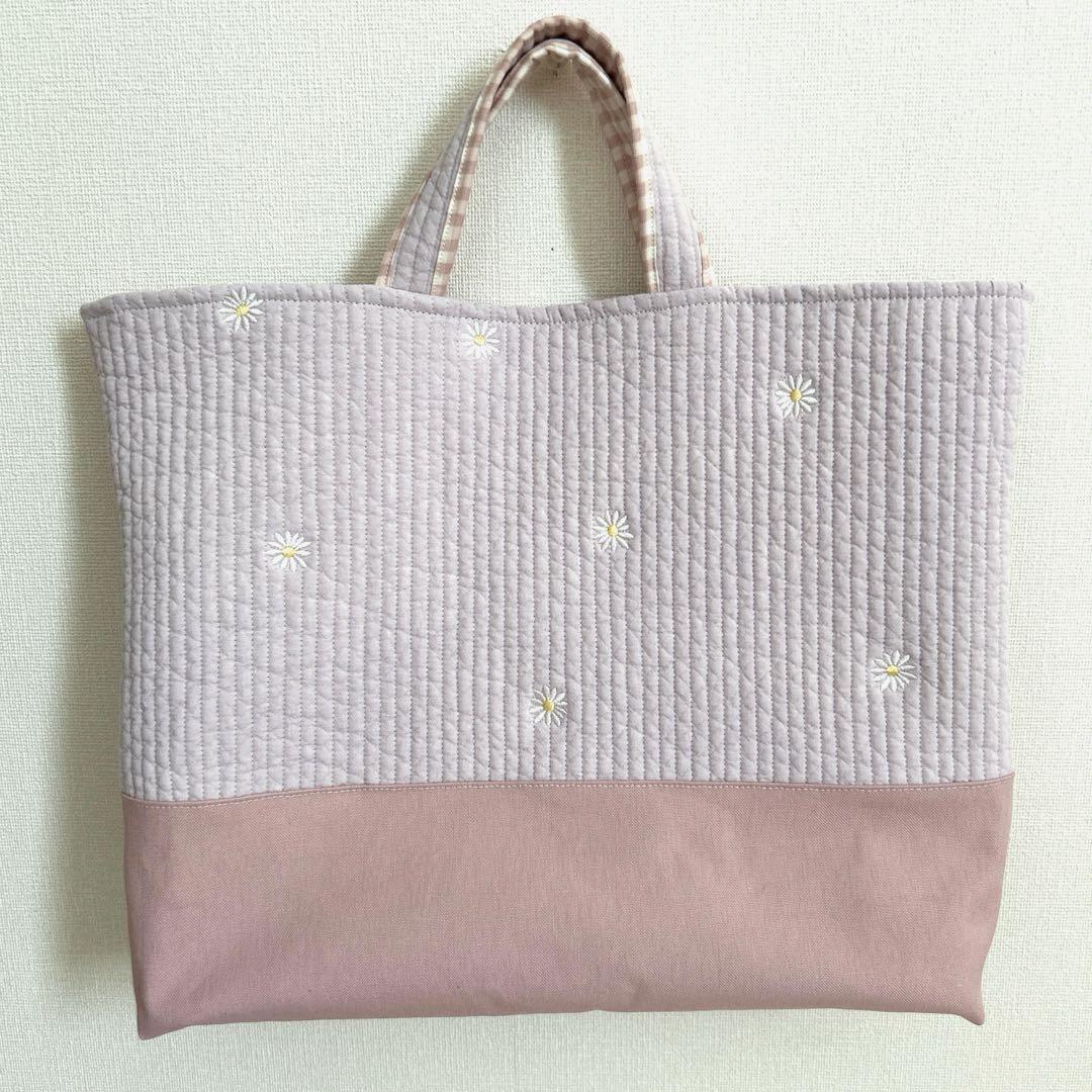 入園入学3点セット　【マーガレットヌビ×くすみピンク】　女の子　レッスンバッグ