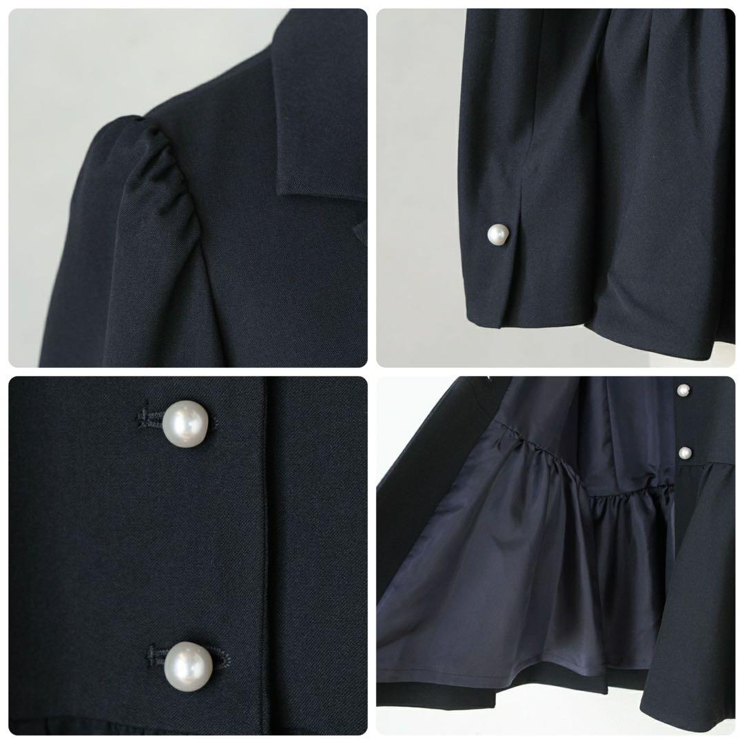 【sono】モイスティレディ ジャケット ペプラム パール フォーマル ネイビー