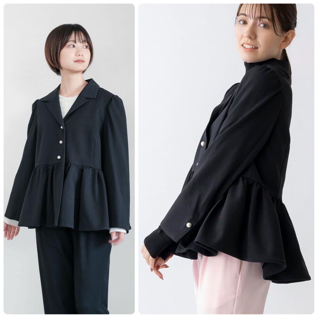 【sono】モイスティレディ ジャケット ペプラム パール フォーマル ネイビー