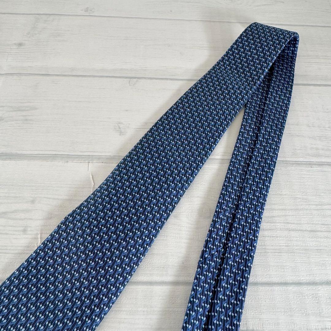 ✨美品✨　HERMES エルメス　ネクタイ　総柄　ロゴ　ブルー　青