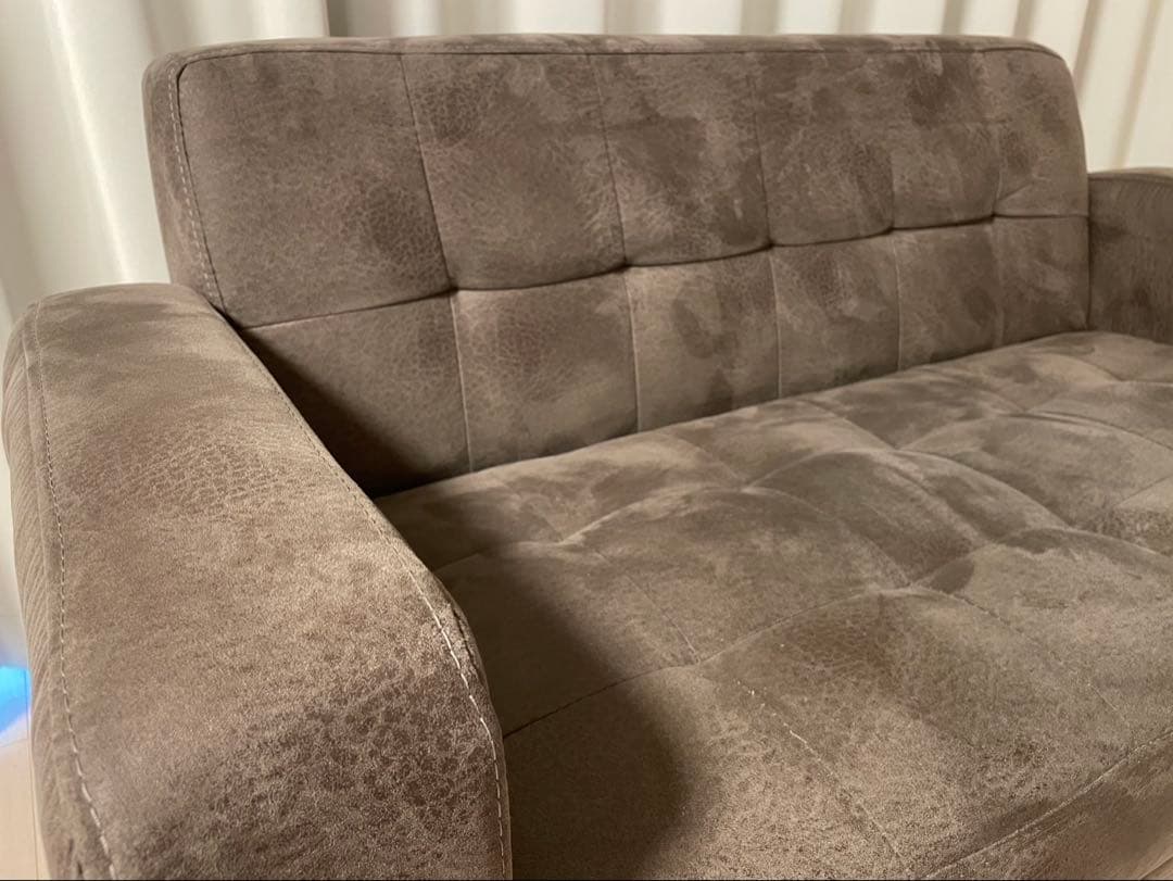 【値下げ】ブラウン ファブリック 2人掛けソファ