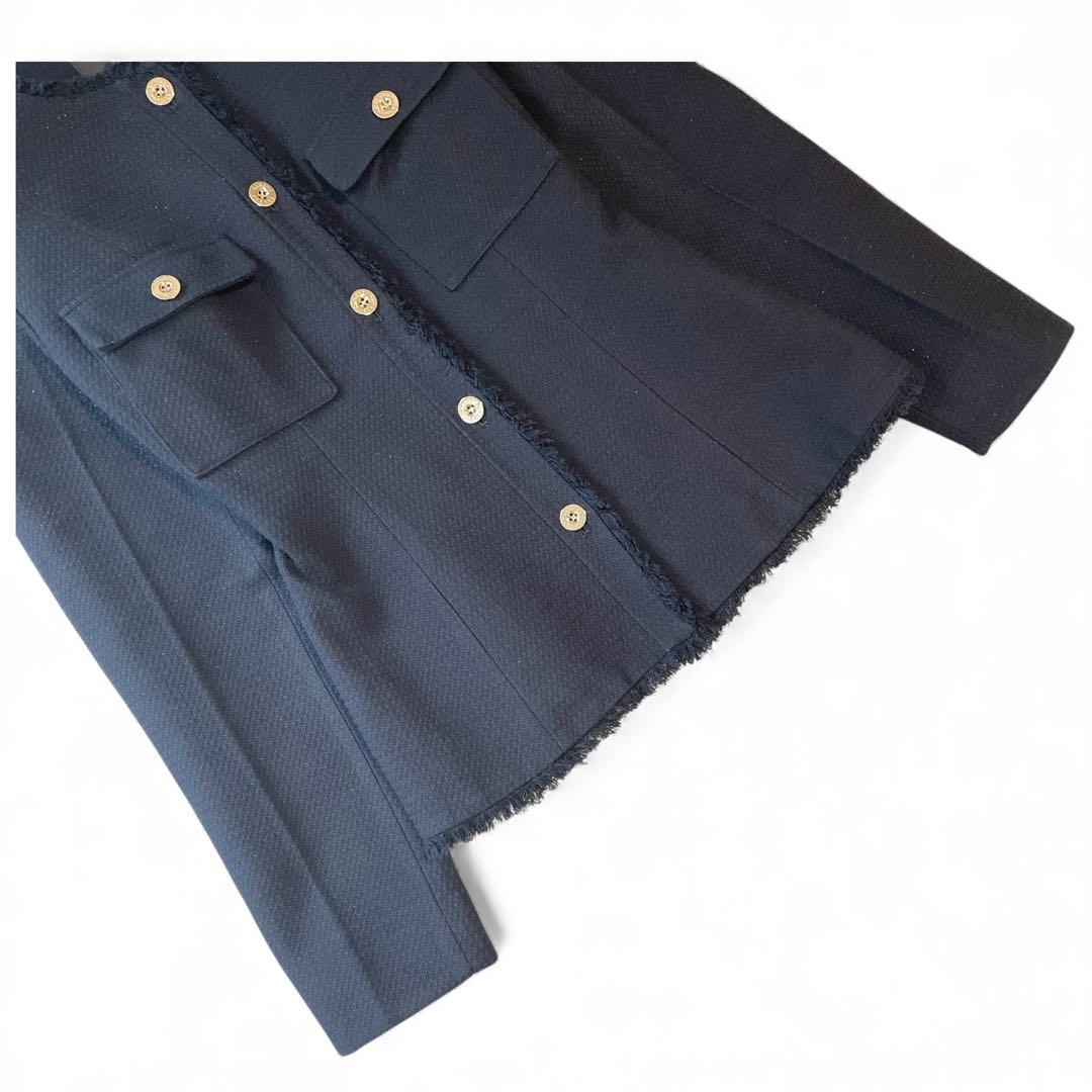 25SS✨タグ付✨anuans ツイードノーカラーフォルムジャケット 紺ブレ 金