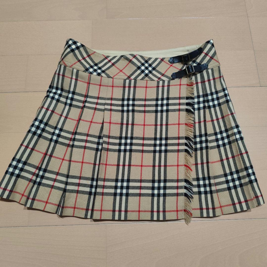 バーバリー ロンドン ノバチェック ベルト バックプリーツミニスカート 36